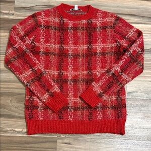 Carven Red Black White Tan Mohair Blend Fuzzy Pullover Sweater Women’s Sz. M
